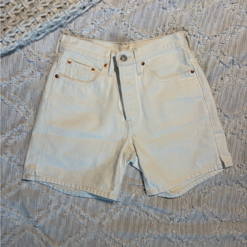 White Denim High-Waisted Shorts
